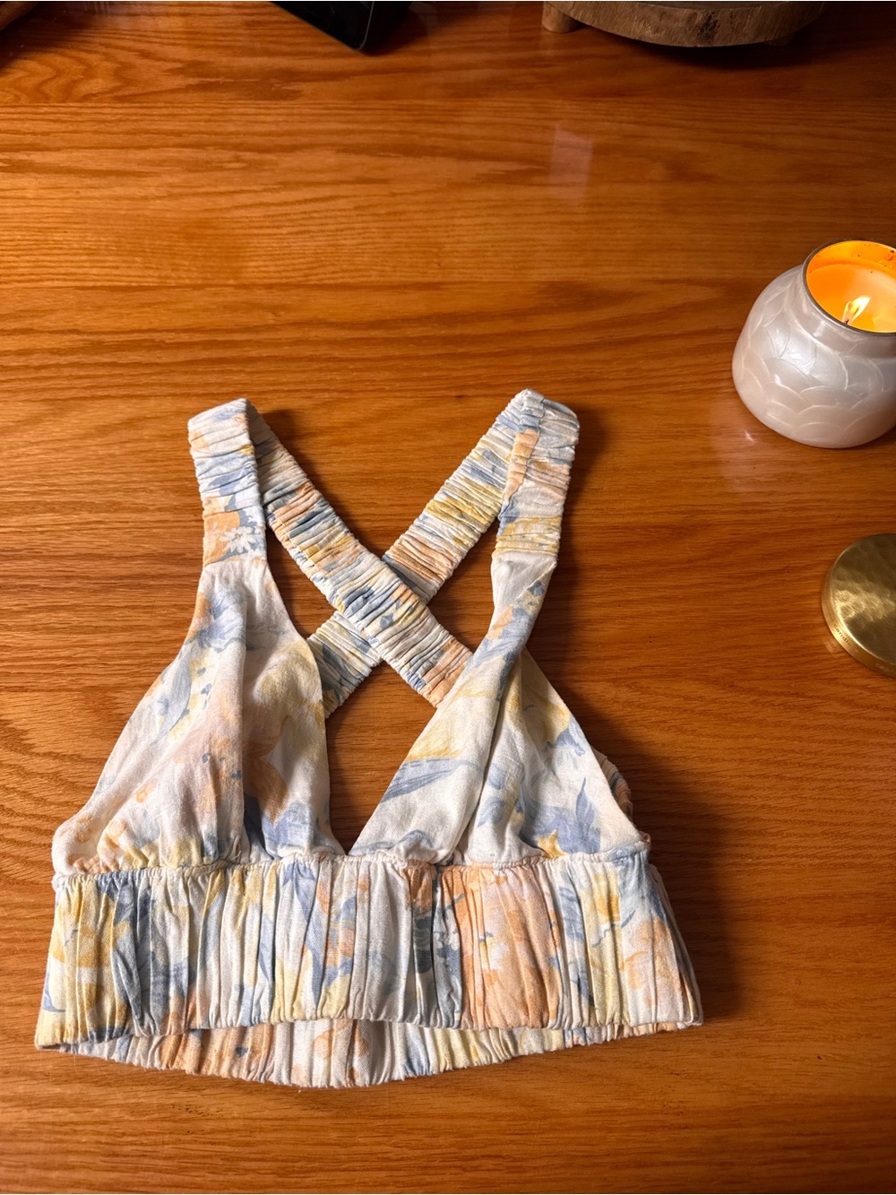 Abercrombie & Fitch Floral Crisscross Tank Top in Blue and Peach